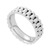 Dewi polished silver geometric thumb ring featuring ridged rectangular facets and smooth inner band